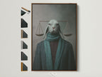 Explore frame options for the Justice Rabbit art print. A brown frame surrounds the surreal legal wall art. See available frame styles to perfectly match your law office decor. This animal portrait canvas adds sophistication and whimsy.
