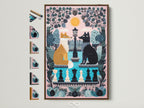 A whimsical chess game wall art featuring a fox and wolf in a pink pastel setting. The artwork is displayed in a brown frame. Frame options are visible. Ideal for a kids room or nursery. This fable artwork adds a cute and contemporary touch to any space. It brings a storybook charm to nursery wall art.
