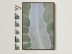 Brown frame displays an abstract tree art print. The artwork features sage green nature wall art. Several frame options are displayed. Perfect wall decor for minimalist and Scandinavian aesthetics.