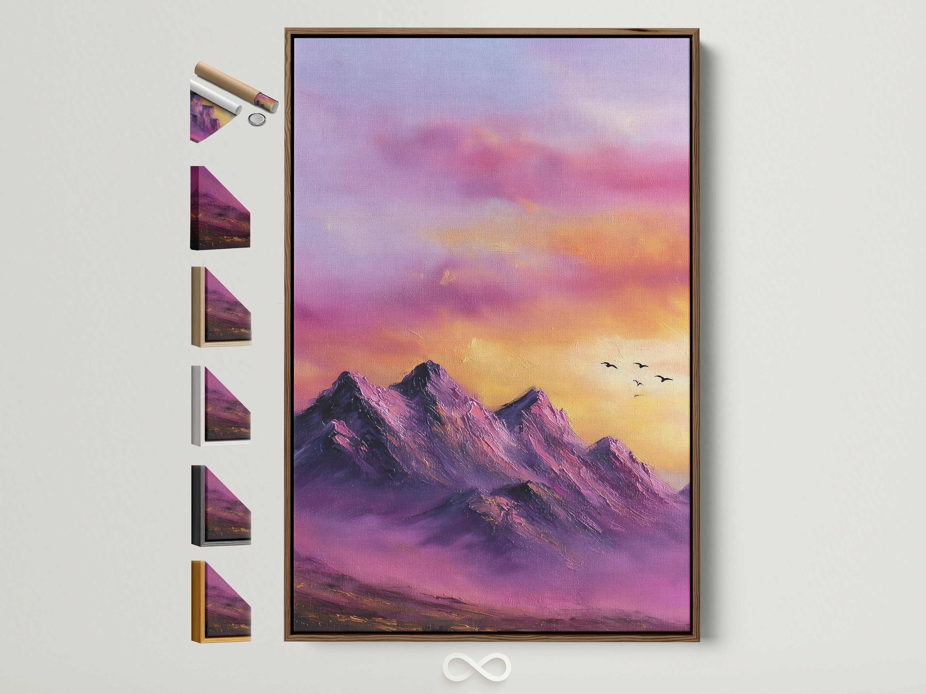 Purple Mountain Canvas Print - Sunset Landscape Wall Art, Majestic Peak Artwork for Bedroom Decor