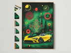 Explore framed sports car artwork. See frame options for cosmic geometric wall art. A yellow supercar poster adds flair to garage decor. Discover man cave wall art possibilities. Find the perfect frame to complement your racing car art.