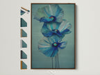 Explore frame options for your blue floral canvas print. See a brown frame showcasing modern botanical wall art. Discover teal flower artwork perfect for bedroom decor. Find the ideal frame to complement your aesthetic vision