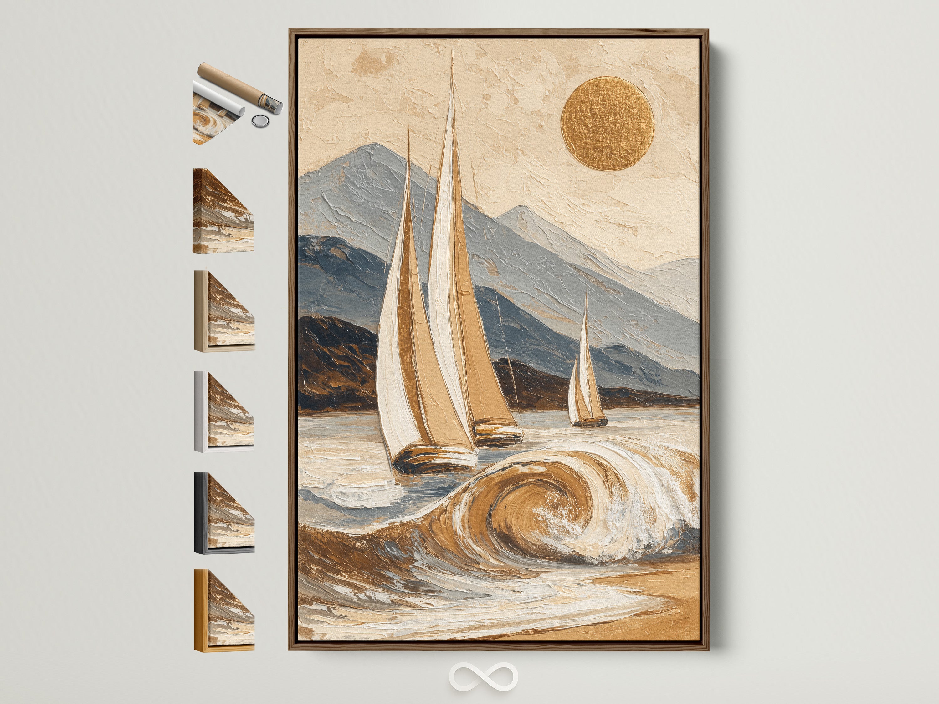Sailboat Ocean Wave Art - Vintage Nautical Painting, Coastal Wall Decor, Mountain Seascape Print, Beach House Art, Maritime Decor