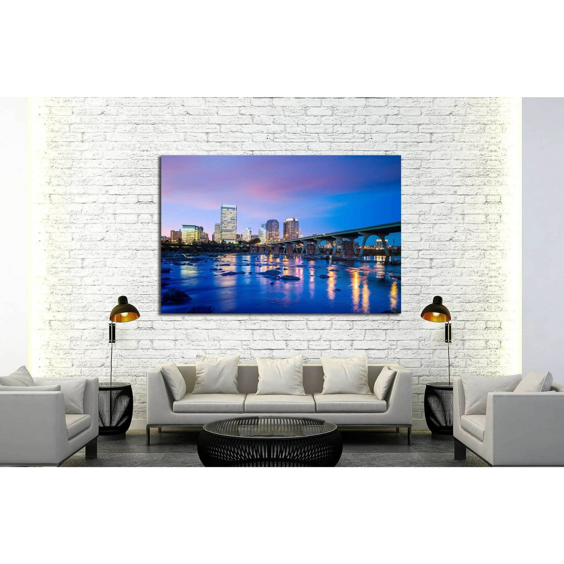 Downtown Richmond, Virginia skyline and the James River at twilight №2068 Ready to Hang Canvas PrintCanvas art arrives ready to hang, with hanging accessories included and no additional framing required. Every canvas print is hand-crafted, made on-demand