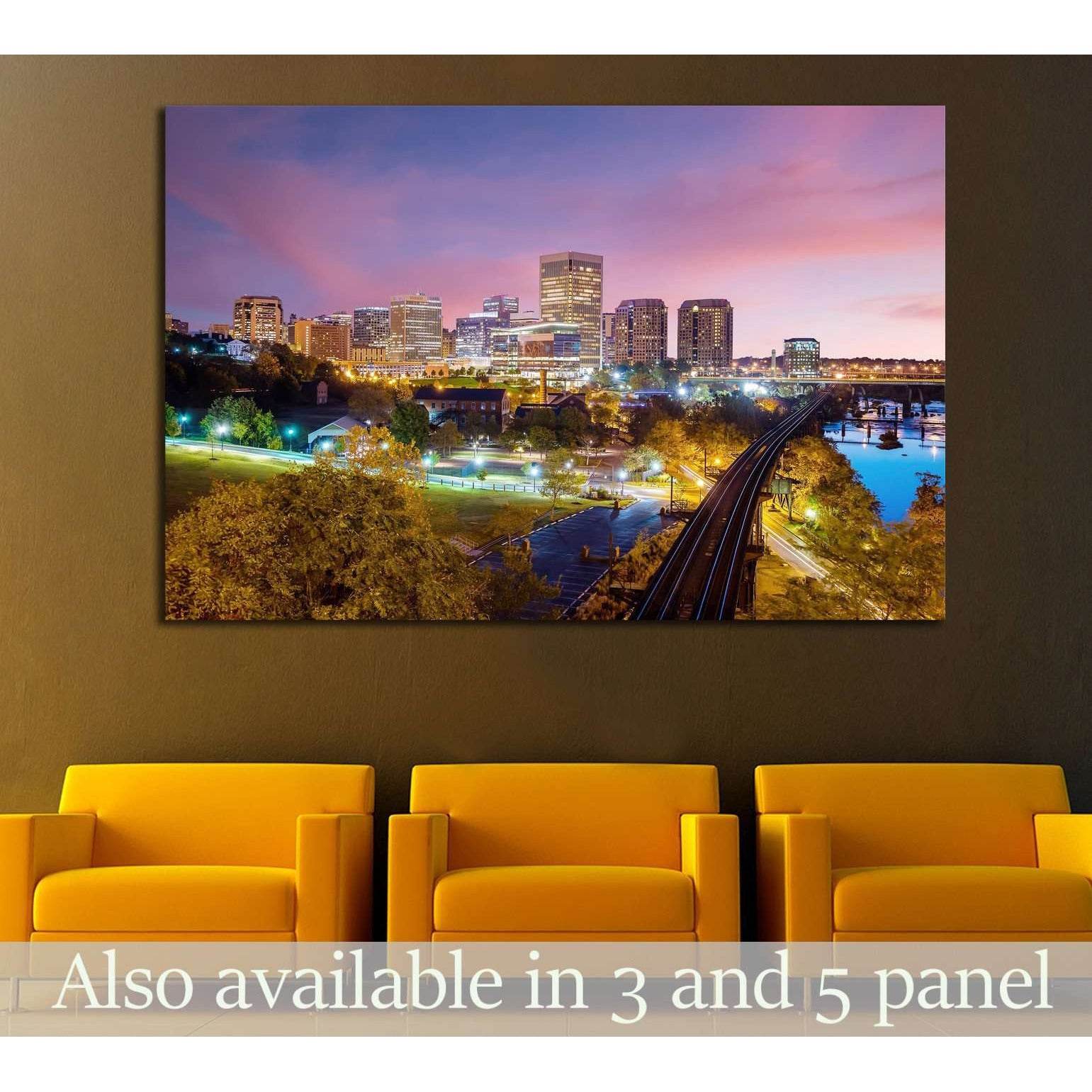 Downtown Richmond, Virginia skyline and the James River at twilight №2078 Ready to Hang Canvas PrintCanvas art arrives ready to hang, with hanging accessories included and no additional framing required. Every canvas print is hand-crafted, made on-demand