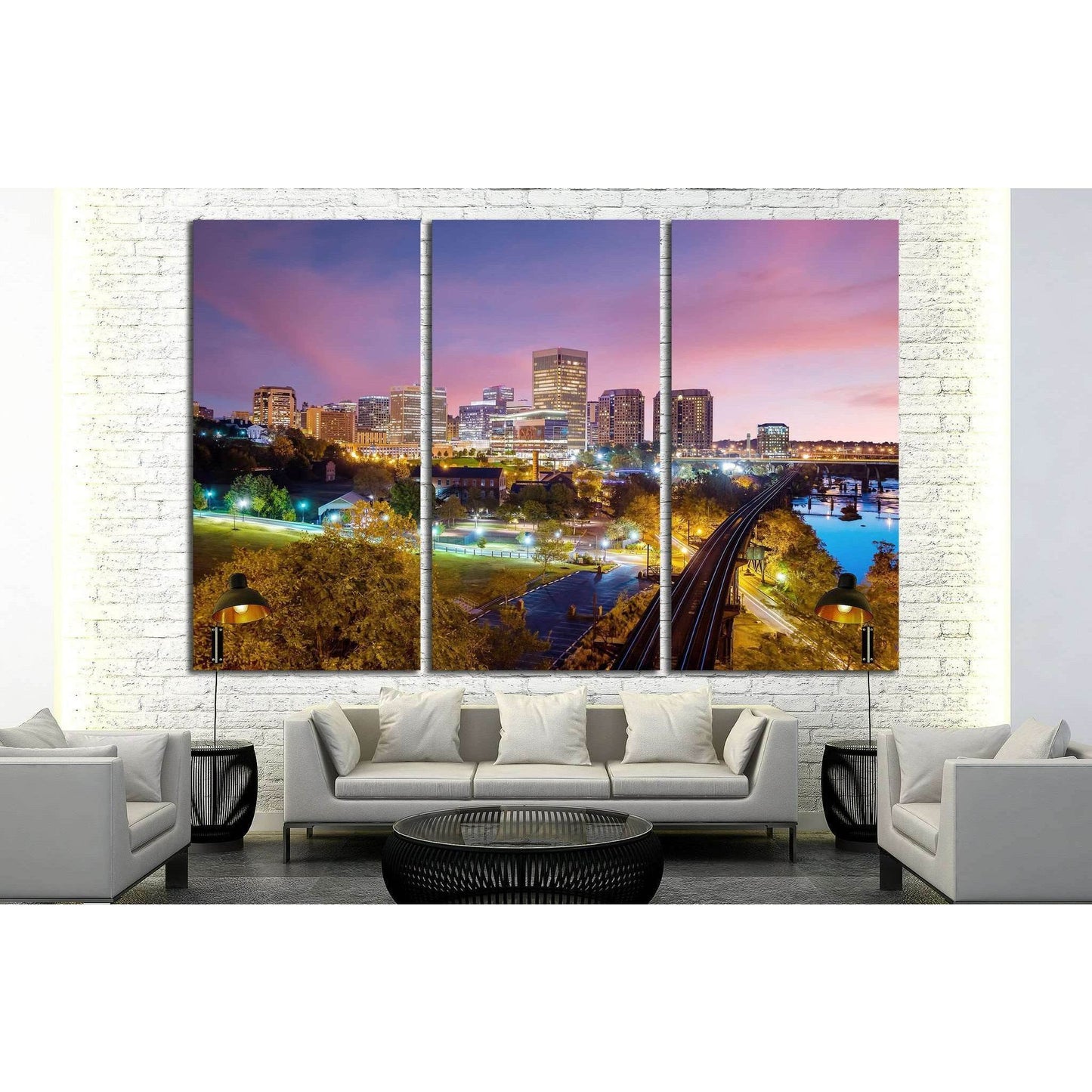 Downtown Richmond, Virginia skyline and the James River at twilight №2078 Ready to Hang Canvas PrintCanvas art arrives ready to hang, with hanging accessories included and no additional framing required. Every canvas print is hand-crafted, made on-demand