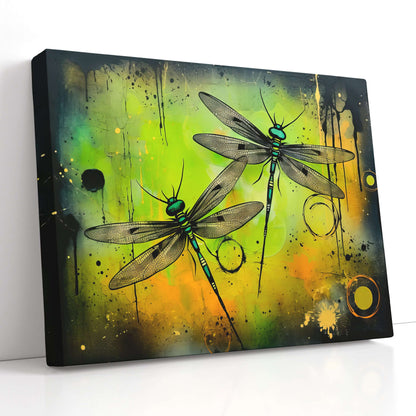 Dragonflies on Lime Green - Canvas Print - Artoholica Ready to Hang Canvas Print