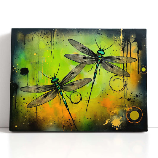 Dragonflies on Lime Green - Canvas Print - Artoholica Ready to Hang Canvas Print