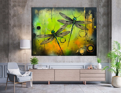 Dragonflies on Lime Green - Canvas Print - Artoholica Ready to Hang Canvas Print