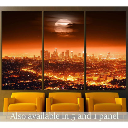 Dramatic full moon over Los Angeles skyline at night №1933 Ready to Hang Canvas PrintCanvas art arrives ready to hang, with hanging accessories included and no additional framing required. Every canvas print is hand-crafted, made on-demand at our workshop