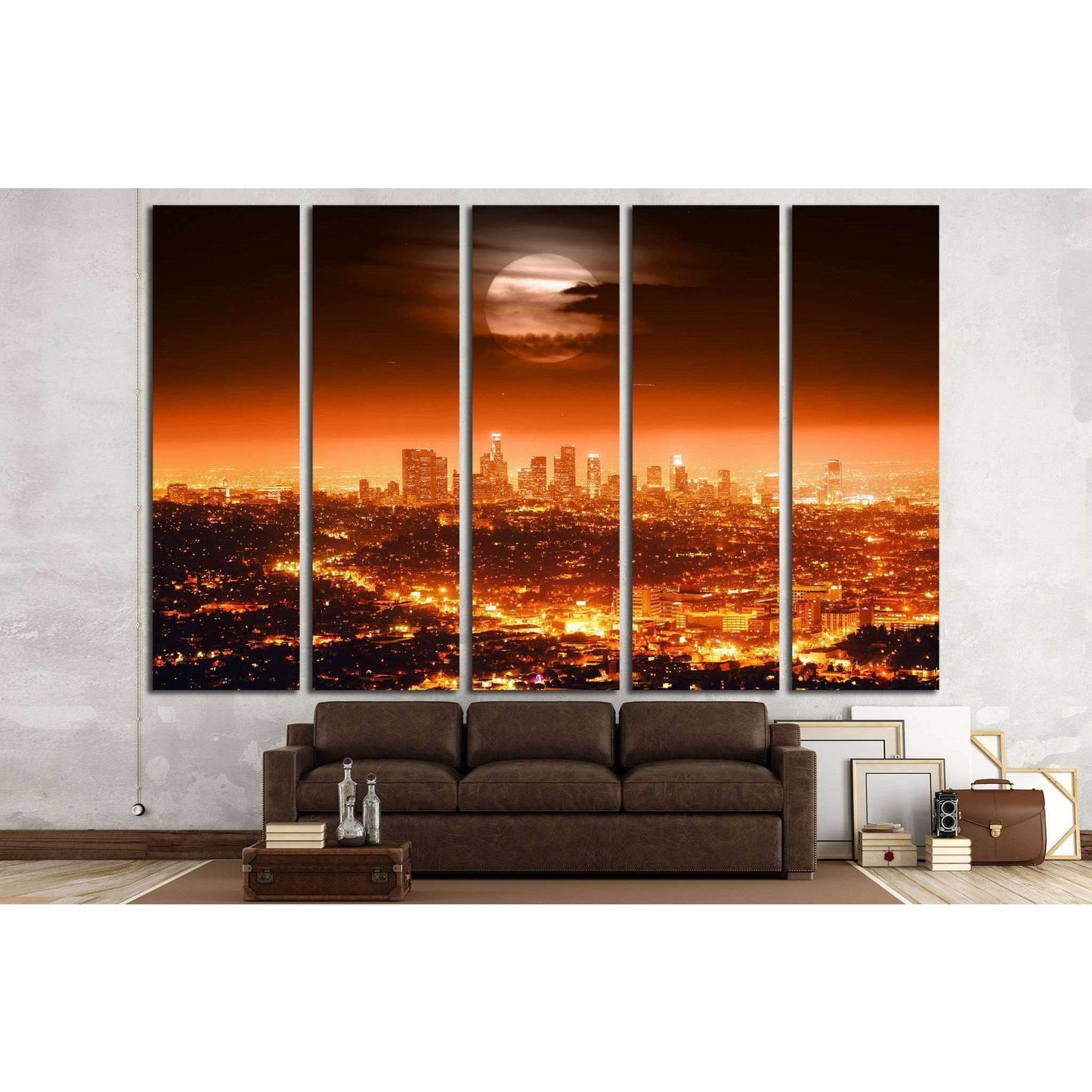 Dramatic full moon over Los Angeles skyline at night №1933 Ready to Hang Canvas PrintCanvas art arrives ready to hang, with hanging accessories included and no additional framing required. Every canvas print is hand-crafted, made on-demand at our workshop