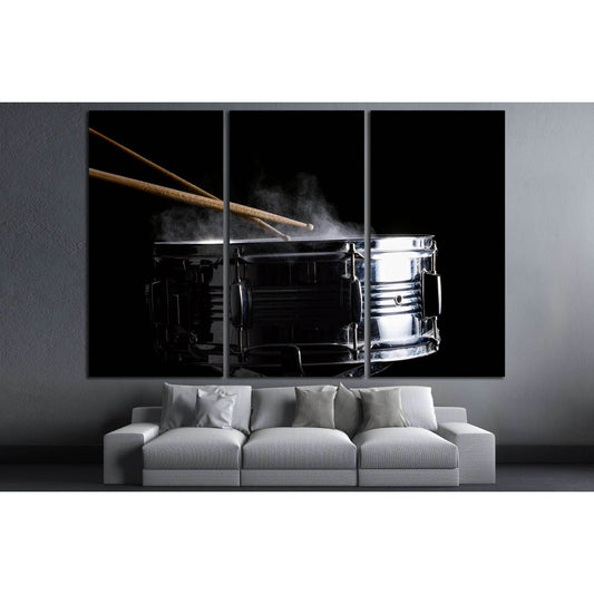 Drum sticks hit on the snare drum in black background, close-up, low key №3276 Ready to Hang Canvas PrintCanvas art arrives ready to hang, with hanging accessories included and no additional framing required. Every canvas print is hand-crafted, made on-de