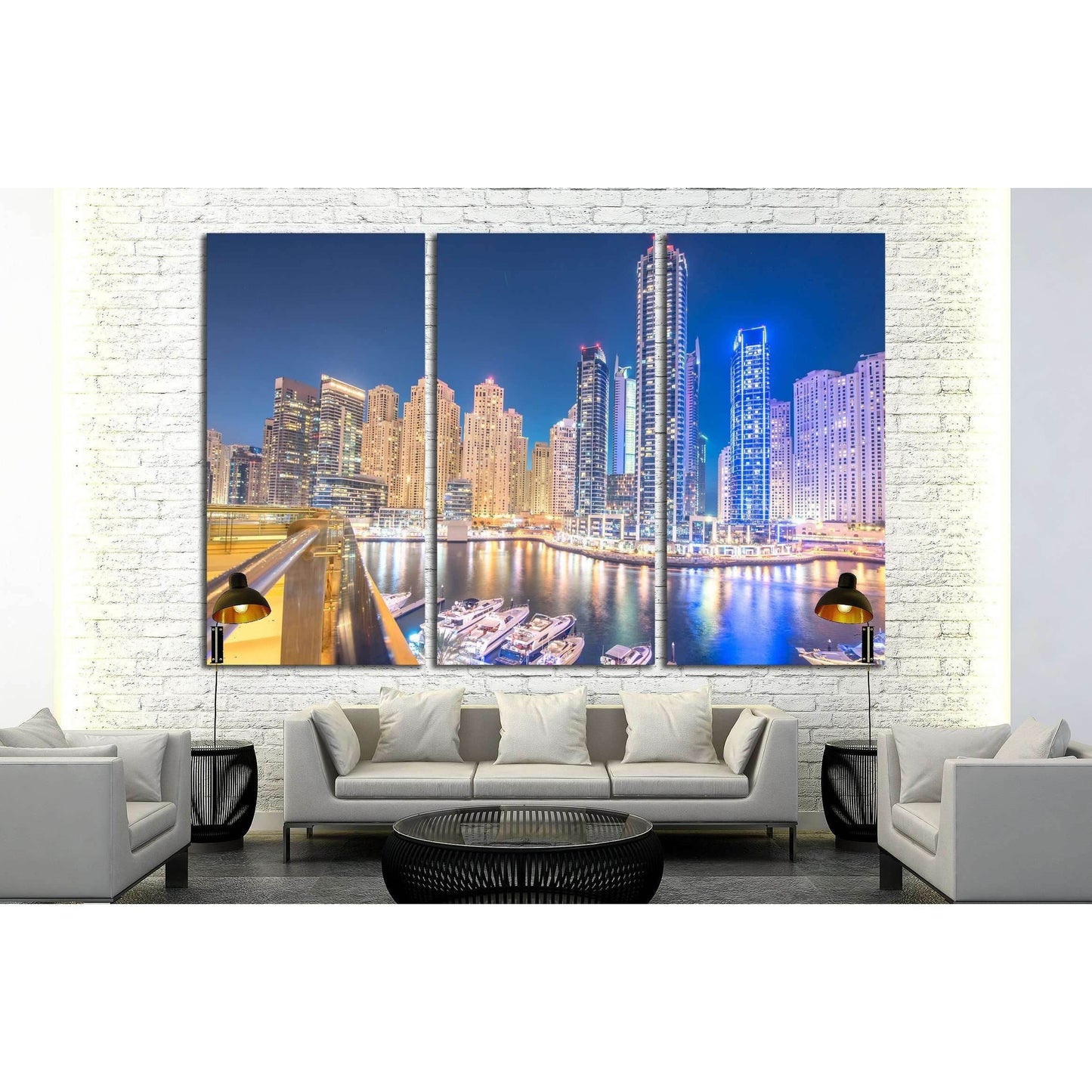 Dubai. Marina district is popular residential area in Dubai №2194 Ready to Hang Canvas PrintCanvas art arrives ready to hang, with hanging accessories included and no additional framing required. Every canvas print is hand-crafted, made on-demand at our w