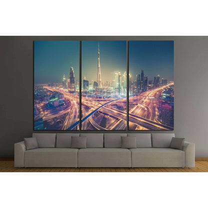 Dubai skyline at night with beautiful city with lights close to it's busiest highway №2205 Ready to Hang Canvas PrintCanvas art arrives ready to hang, with hanging accessories included and no additional framing required. Every canvas print is hand-crafted