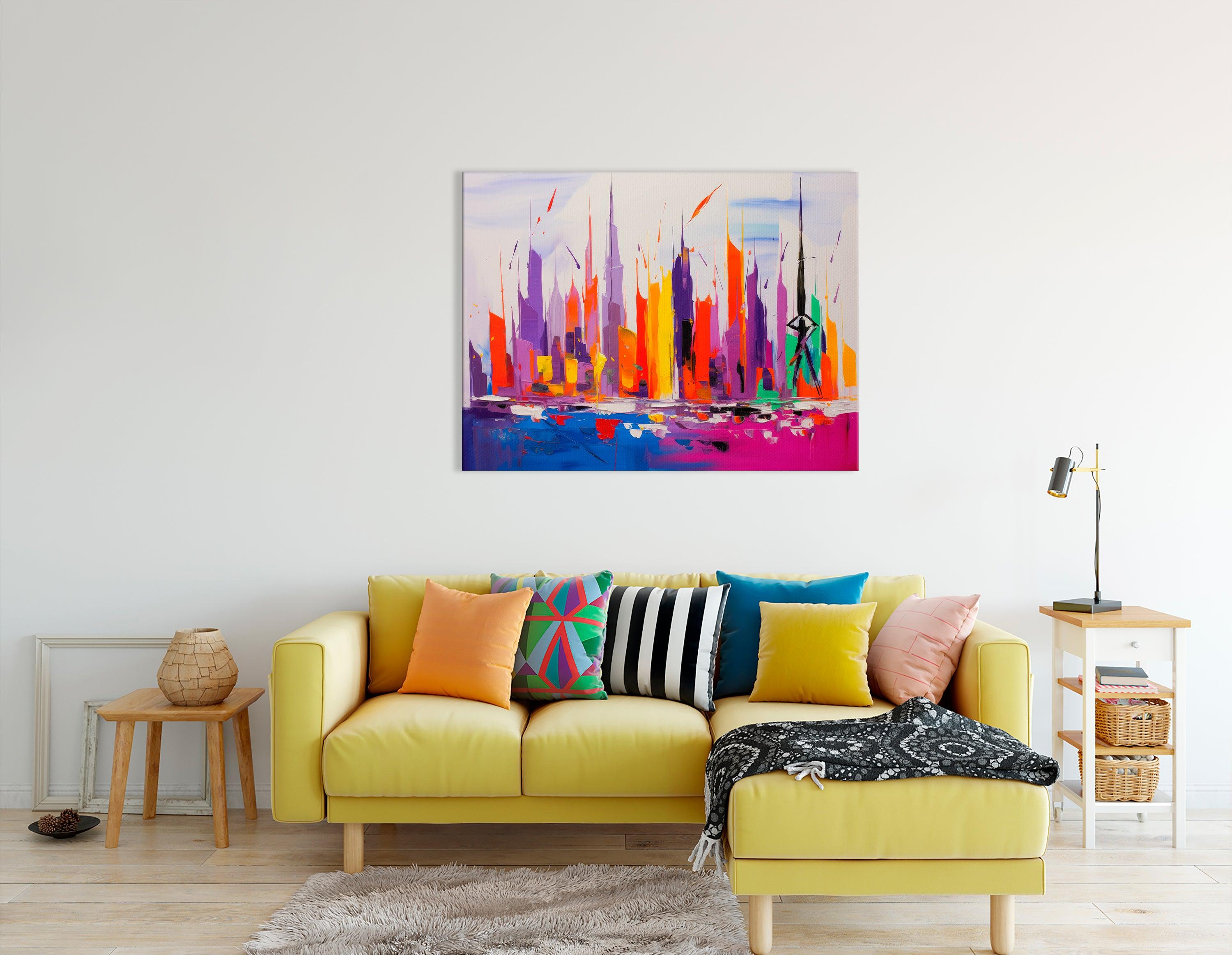Dubai Skyline in Lively Colors - Canvas Print - Artoholica Ready to Hang Canvas Print