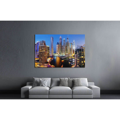 DUBAI, UAE, Dubai Marina at Dusk from the top, Persian Gulf №2265 Ready to Hang Canvas PrintCanvas art arrives ready to hang, with hanging accessories included and no additional framing required. Every canvas print is hand-crafted, made on-demand at our w