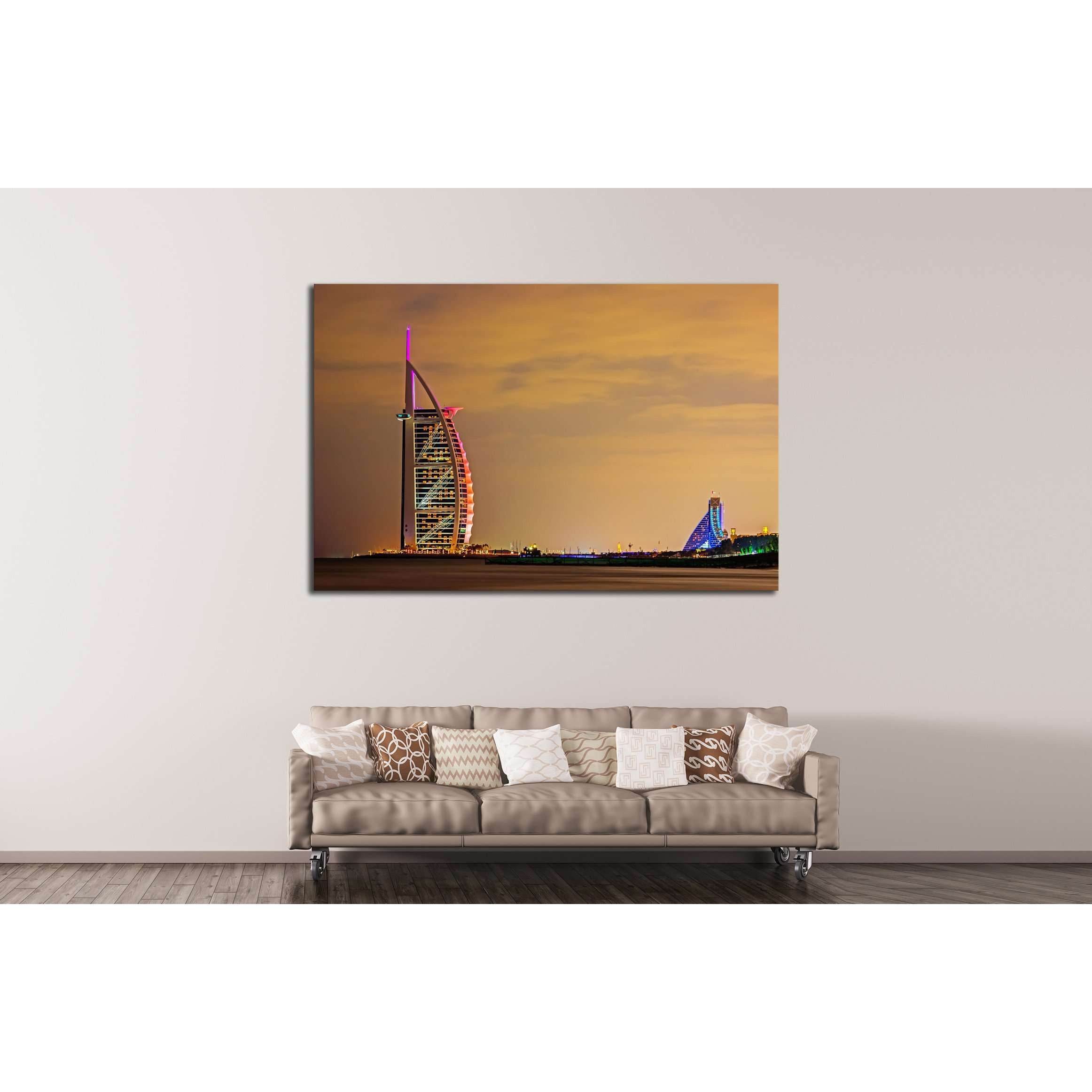 DUBAI, UAE Night view of Burj Al Arab Tower, Arab Sail №2226 Ready to Hang Canvas PrintCanvas art arrives ready to hang, with hanging accessories included and no additional framing required. Every canvas print is hand-crafted, made on-demand at our worksh