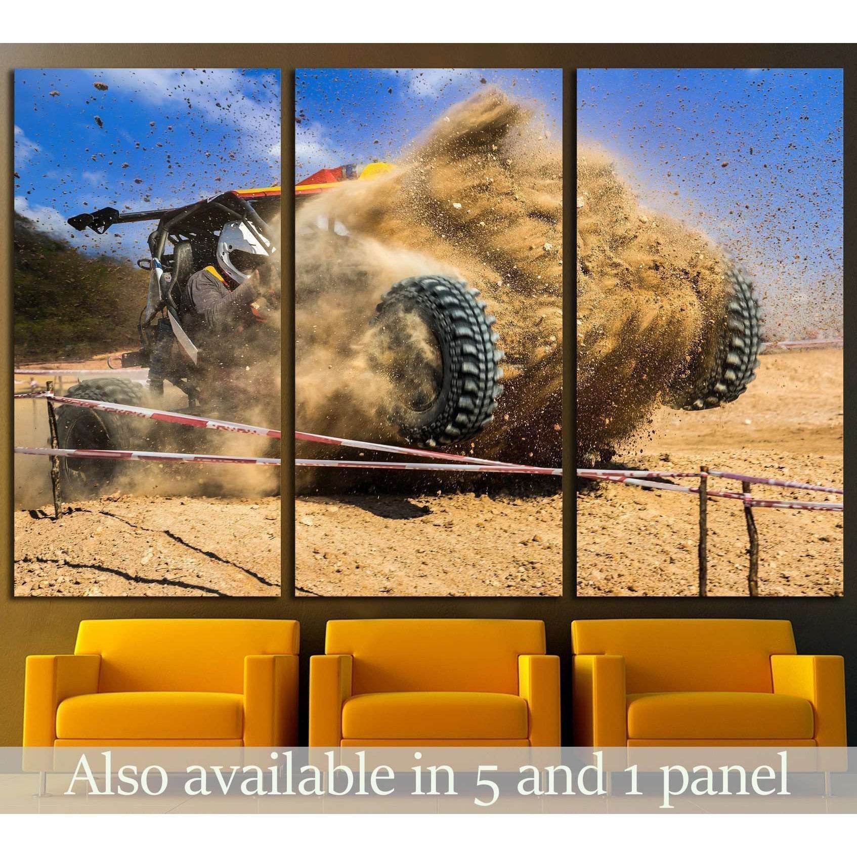 Dust splashed in off-road competition №1875 Ready to Hang Canvas PrintCanvas art arrives ready to hang, with hanging accessories included and no additional framing required. Every canvas print is hand-crafted, made on-demand at our workshop and expertly s