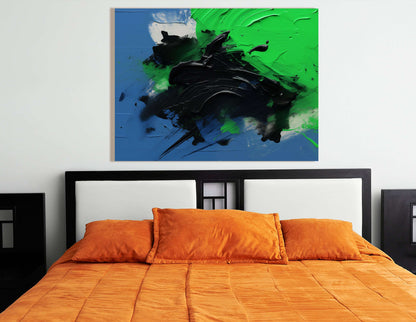 Dynamic Green, Blue, and Black Abstract - Canvas Print - Artoholica Ready to Hang Canvas Print