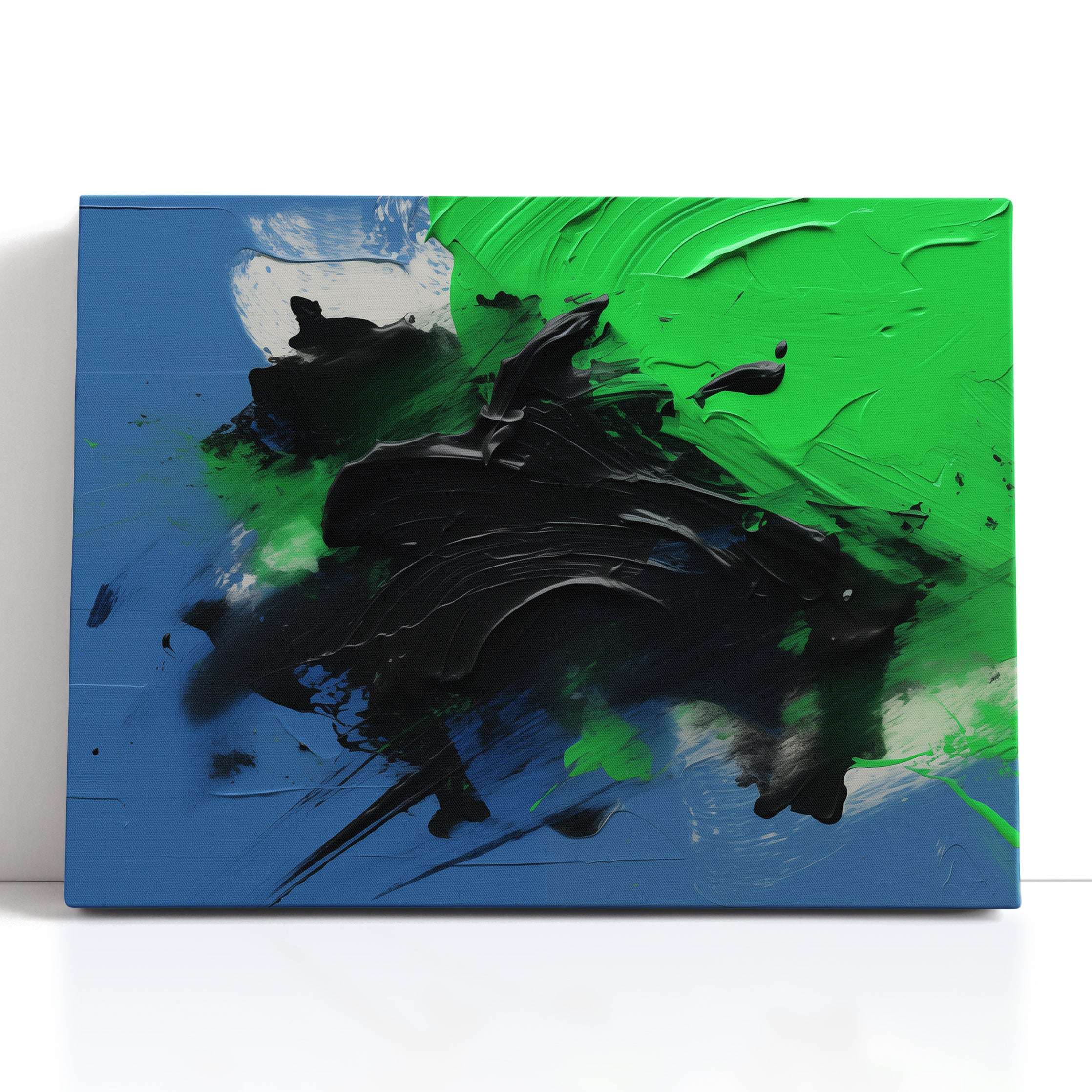 Dynamic Green, Blue, and Black Abstract - Canvas Print - Artoholica Ready to Hang Canvas Print
