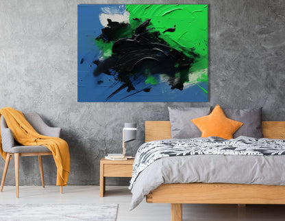 Dynamic Green, Blue, and Black Abstract - Canvas Print - Artoholica Ready to Hang Canvas Print