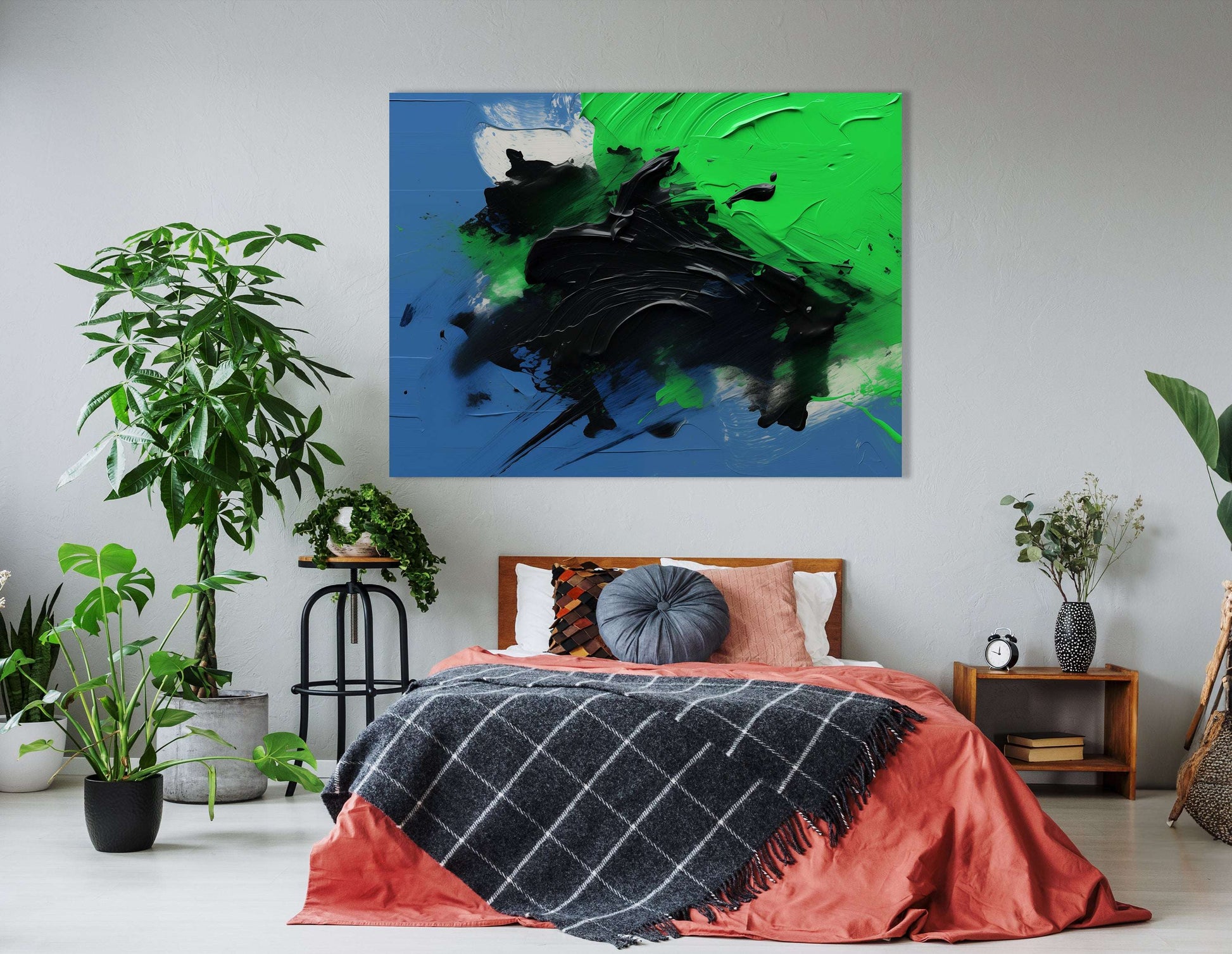 Dynamic Green, Blue, and Black Abstract - Canvas Print - Artoholica Ready to Hang Canvas Print