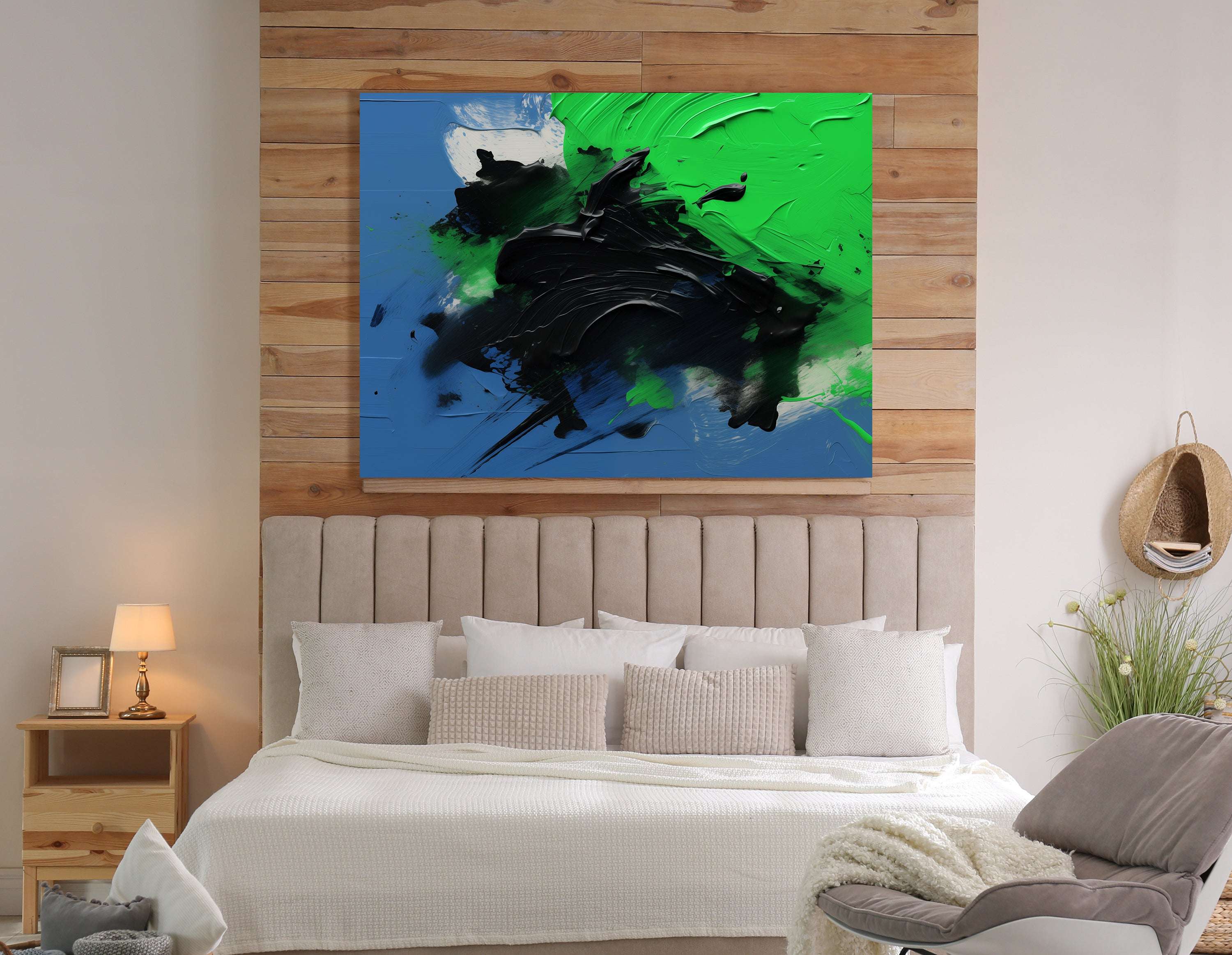 Dynamic Green, Blue, and Black Abstract - Canvas Print - Artoholica Ready to Hang Canvas Print
