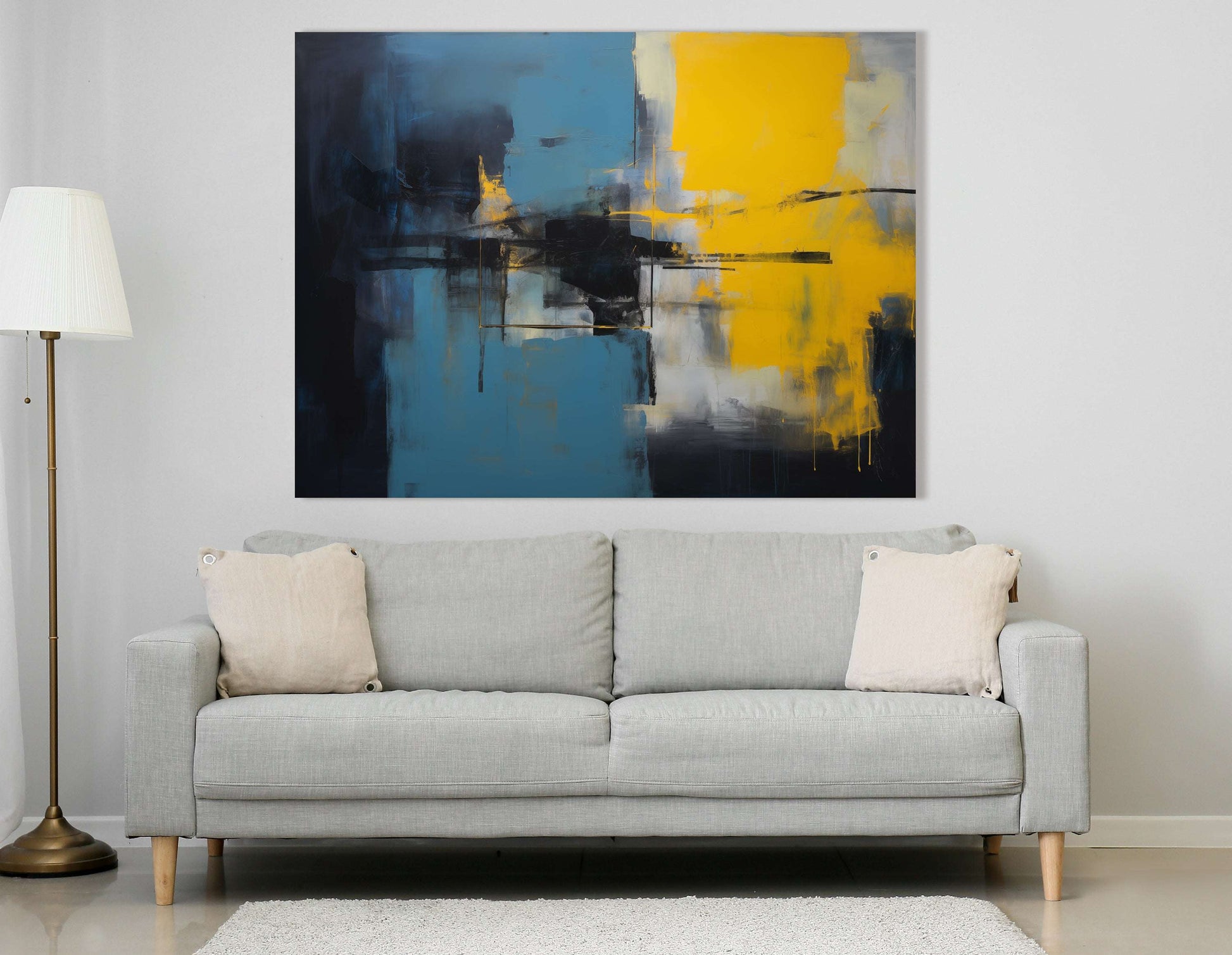 Dynamic Yellow and Blue Abstract - Canvas Print - Artoholica Ready to Hang Canvas Print