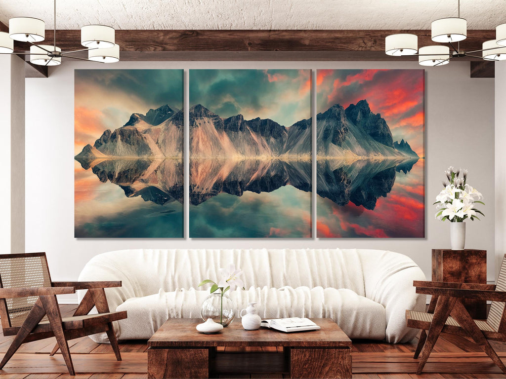 Stokksnes Vestrahorn Mountain Canvas Print – Iceland Scenic Wall Art, Sunset Landscape Artwork, Fine Art Photography for Home Decor