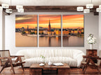 Gamla Stan Canvas Print, Stockholm Old Town Wall Art, Extra Large Sunset Cityscape Art, Swedish Office Decor, Historic Architecture Artwork
