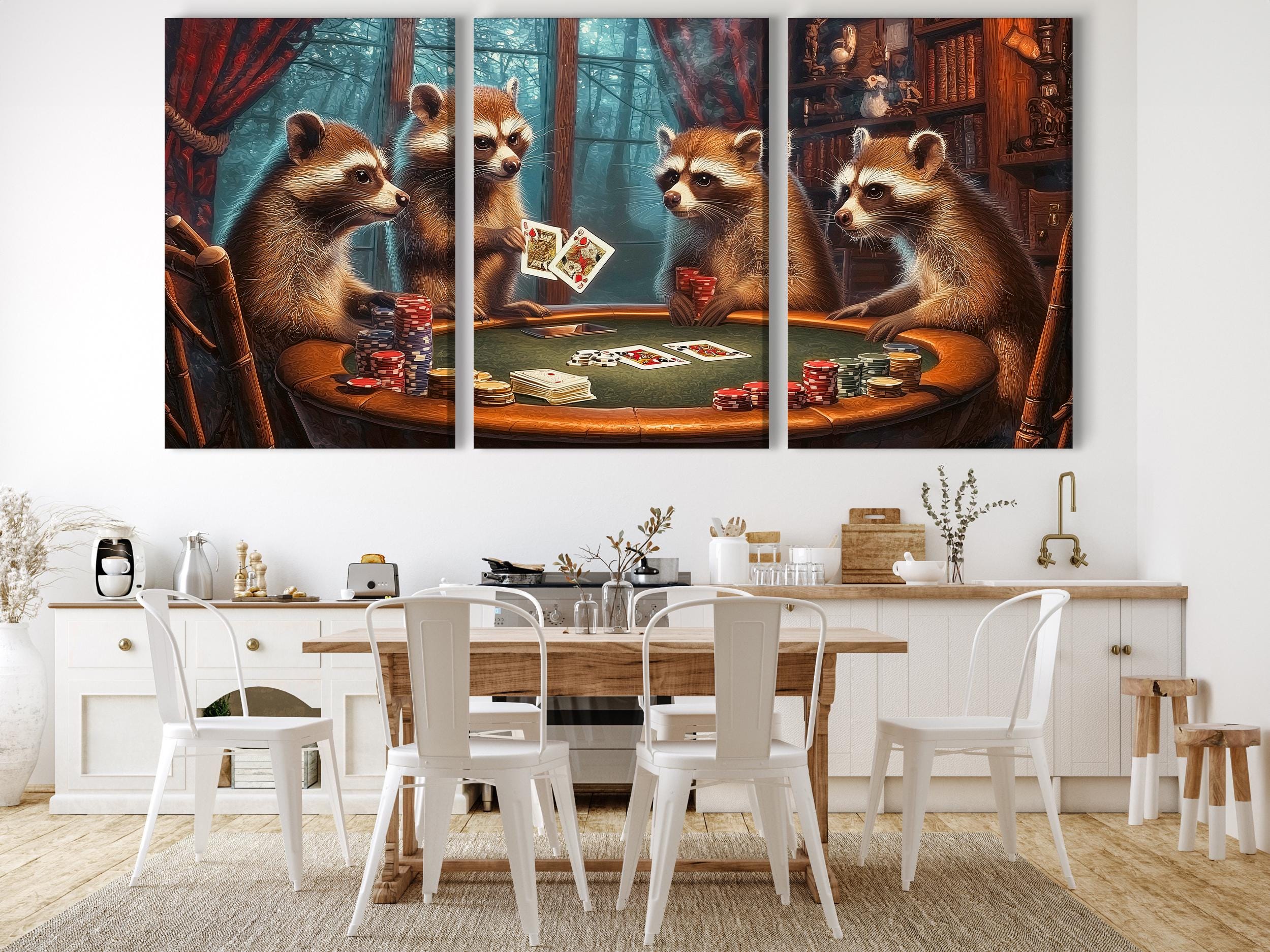 Raccoon Poker Wall Art Raccoon Canvas Print Poker Artwork Raccoon Poster Poker Art Print Canvas Wall Art Man Cave Gift Idea