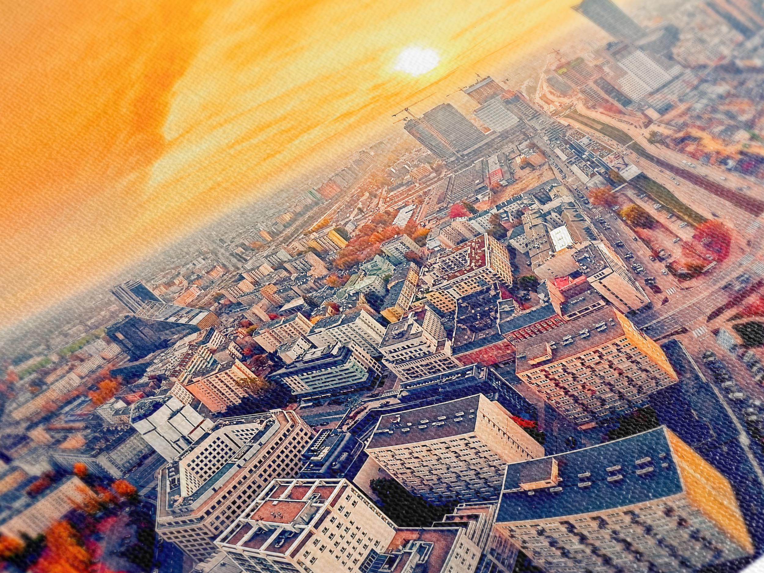 Warsaw Cityscape Canvas Print Warsaw Skyline Modern Wall Art Sunset Panorama of Warsaw Print Mennica Legacy Tower Large Poliand City Decor