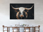 Texas Longhorn Cow Wall Art - Farmhouse Wall Decor, Extra Large Wall Art, Longhorn Cow Print, Rustic Bull Painting Longhorn Cow Canvas Print