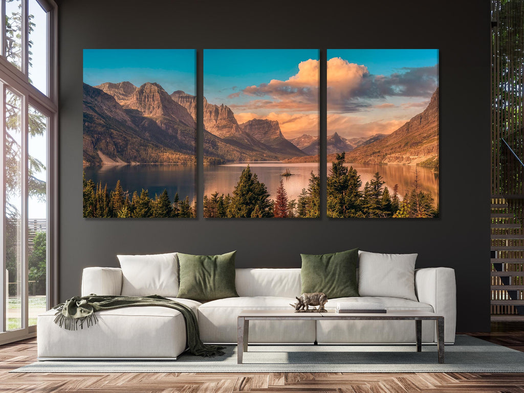 Glacier National Park Canvas Print – Majestic Mountain Landscape Wall Art for Living Room or Dining Room Decor