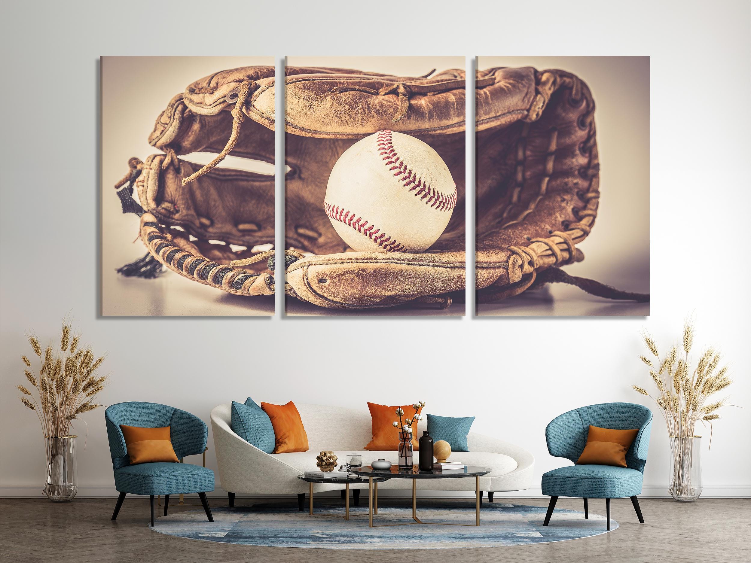 Vintage Baseball Canvas Print, Classic Glove and Ball Wall Art, Retro Sports Decor, Large Baseball Canvas Artwork, Rustic Sports Room Decor