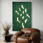Green and Gold Japanese Wall Art Cranes Japanese Print Emerald Green Decor Birds Maximalist Wall Art Eclectic Decor Large Wall Art
