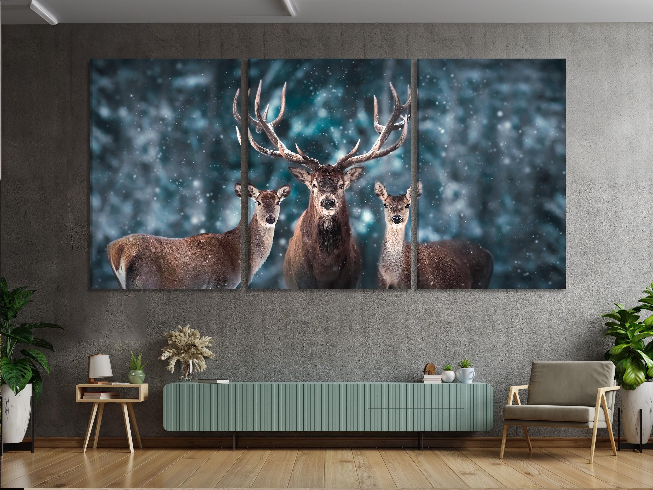 Wild Deer Canvas Art - Winter Forest Wall Art - Snow Wildlife Canvas Print - Stag Portrait Art Print, Deer Wall Art, Deer Wall Decor Print