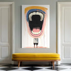 لوحة جدارية تجريدية تعبيرية - رسم وجه صرخة كبيرة، لوحة فنية مضحكة لغرفة المدير، لوحة فنية حديثة لطبيب أسنان، لوحة جدارية معاصرة للمكتب