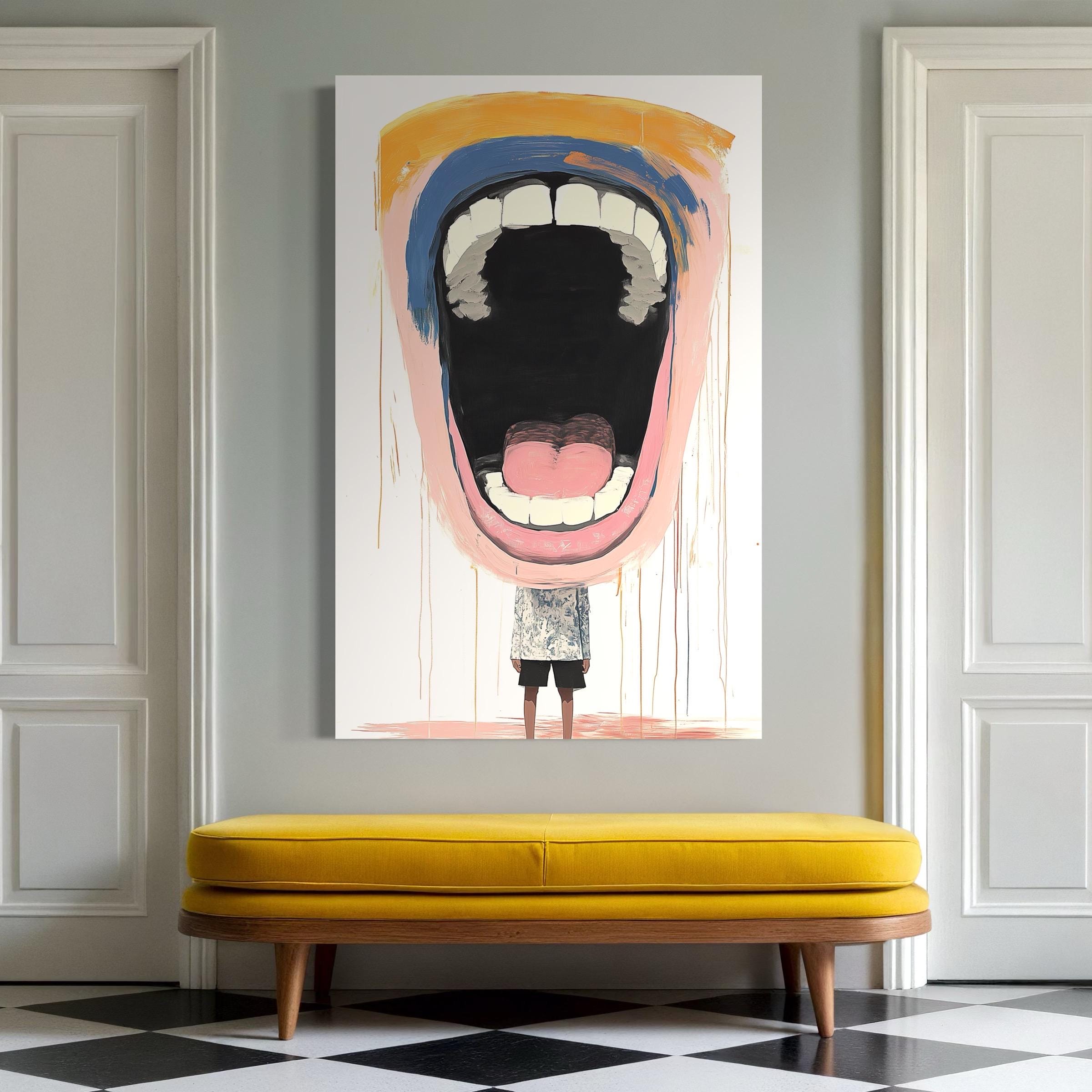 Abstract Expressionism Wall Art - Large Scream Face Painting, Funny Art For Boss Room, Modern Dentist Artwork, Contemporary Office Wall Art