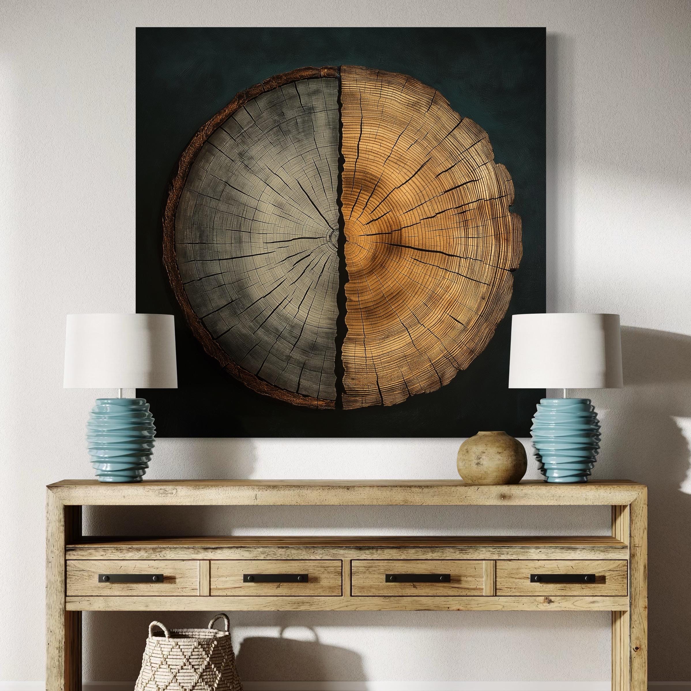 Farmhouse Wall Decor - Rustic Tree Ring Wall Art, Country House Style Wood Wall Art, Neutral Decor, Trunk Art Prints, Tree Ring Canvas Print