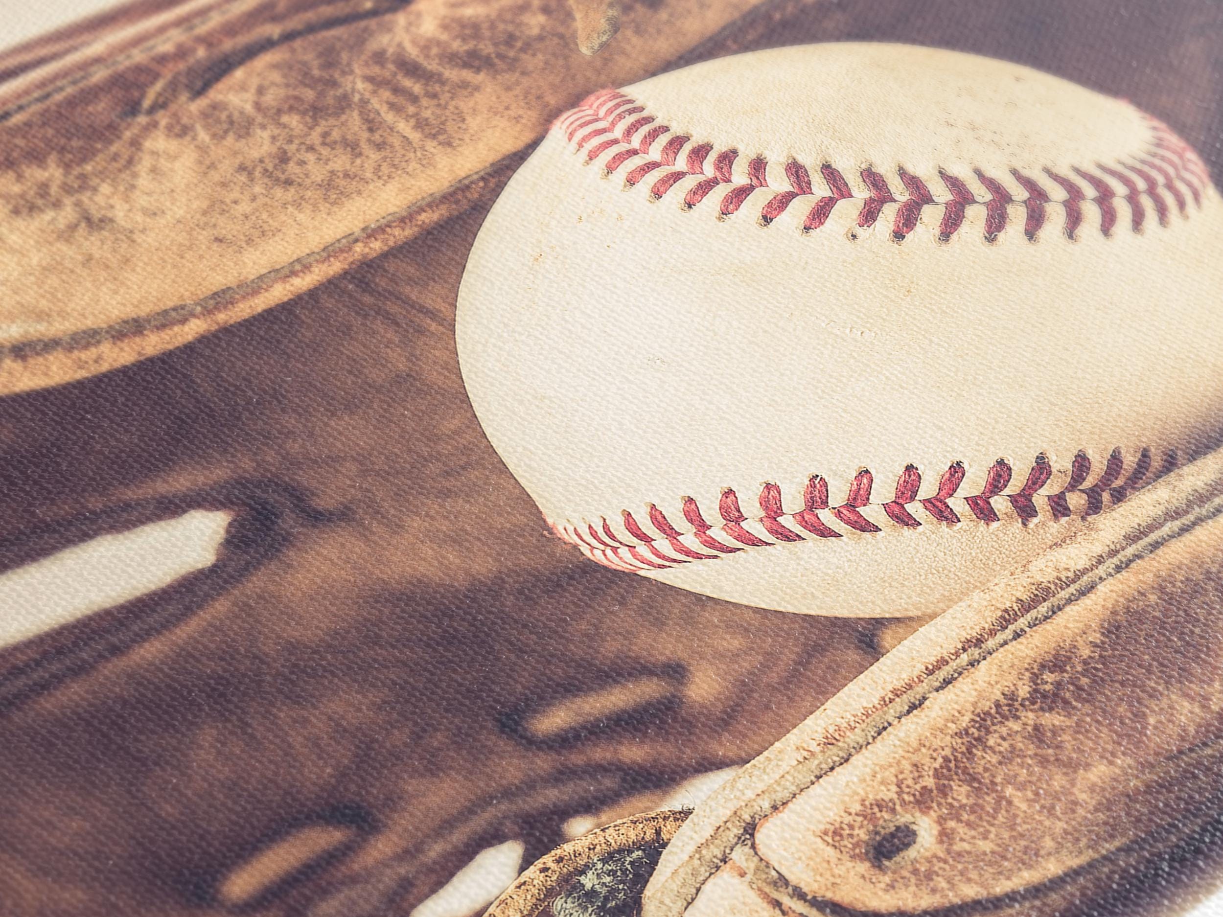 Vintage Baseball Canvas Print, Classic Glove and Ball Wall Art, Retro Sports Decor, Large Baseball Canvas Artwork, Rustic Sports Room Decor