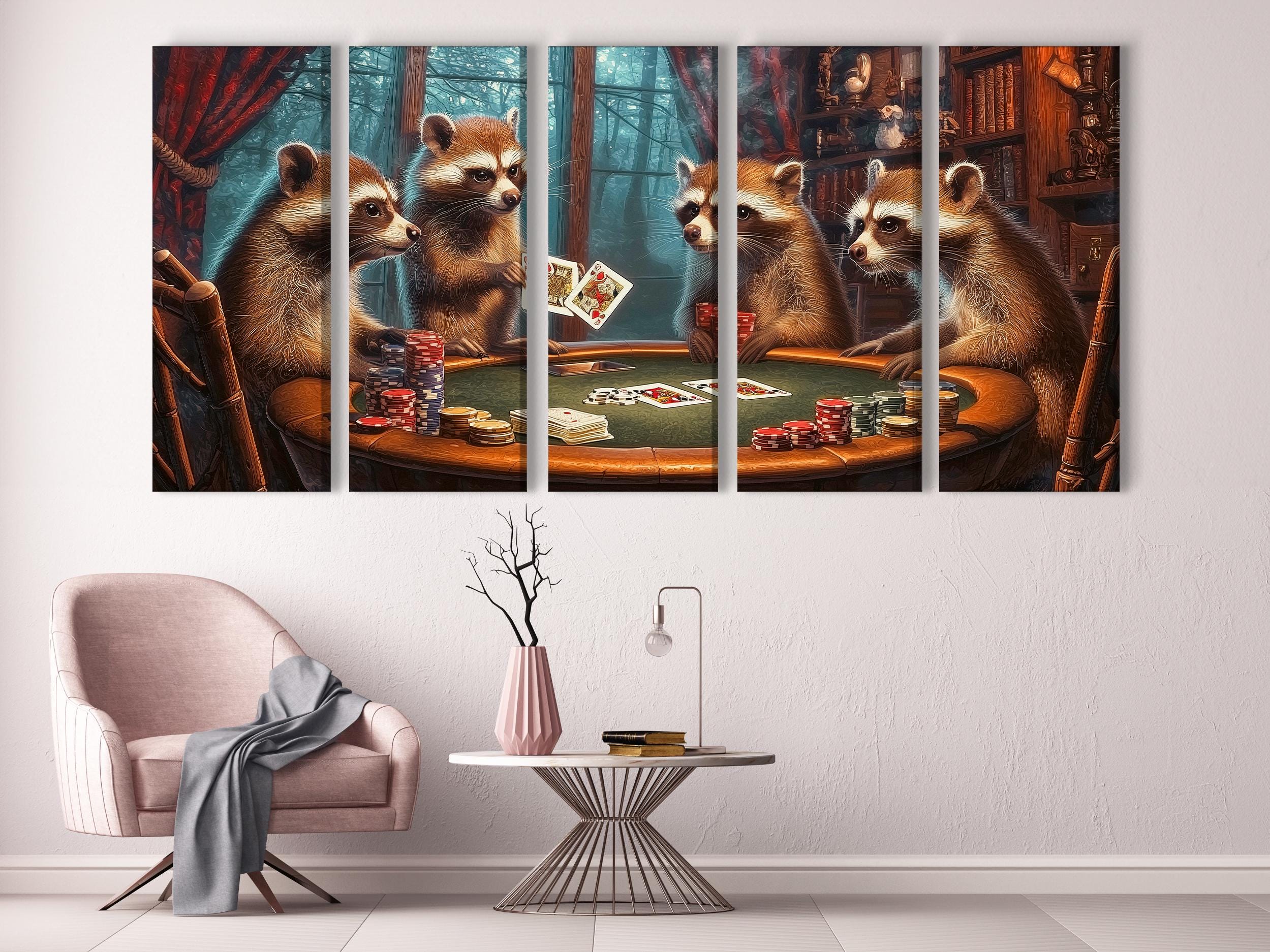 Raccoons Playing Poker Wall Art - Man Cave Wall Decor, Poker Room Wall Art, Game Room Wall Art, Gift for Him, Poker Lover Gift Idea for Home