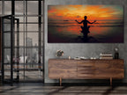 Yoga Meditation Sunset Canvas Print, Large Zen Wall Art, Peaceful Beach Silhouette Artwork, Modern Mindfulness Art Print, Calm Wall Decor