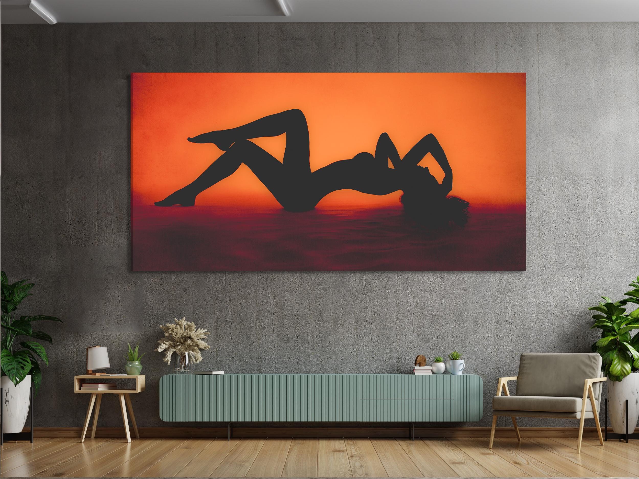 Erotic Canvas Art - Woman at Sunset Art Print – Romantic Wall Art, Artistic Nude Artwork, Contemporary Wall Decor, Sexy Wall Art for Bedroom