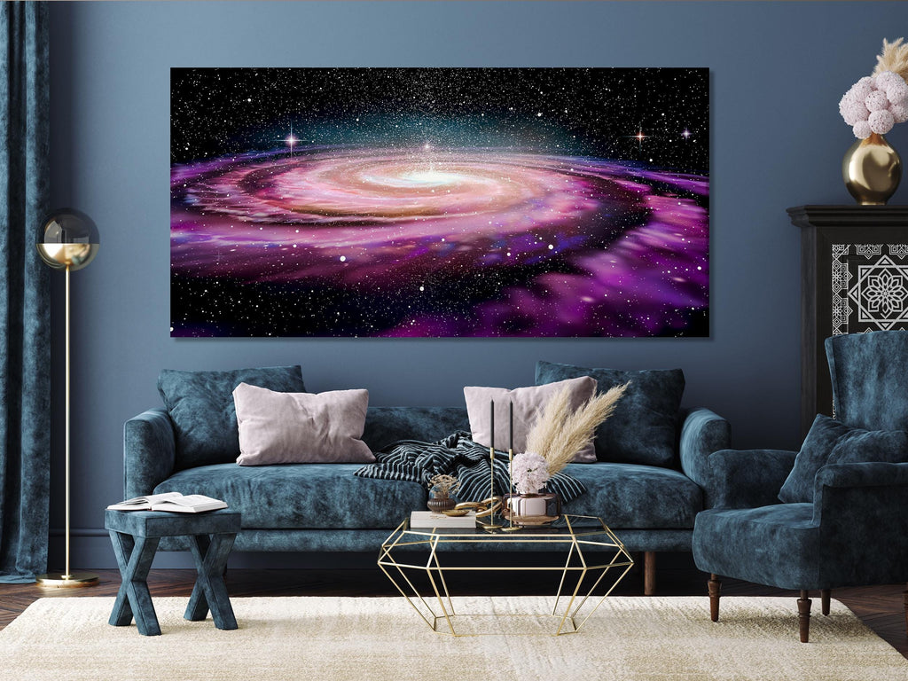 Impression sur toile de la Voie Lactée, grande œuvre murale spatiale, décor de nébuleuse cosmique violette, ciel nocturne étoilé, scène de galaxie dans l’univers