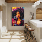 Woman & Wine Wall Art - Black Woman Canvas Art, Wine Lover Painting, Modern Afrocentric Wall Art, Wine Art for Bar or Restaurant Wall Decor