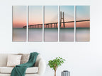 Vasco da Gama Bridge Canvas Print, Large Lisbon Wall Art, Minimalist Sunset Landscape, Modern European Architecture Artwork, Coastal Canvas