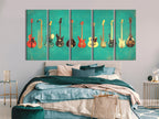Gitaar wanddecoratie, muziekinstrumenten canvas print, gitaarcollectie kunstprint, cadeau voor muzikant, gitaarstudio decoratie, muziekkamer wanddecoratie