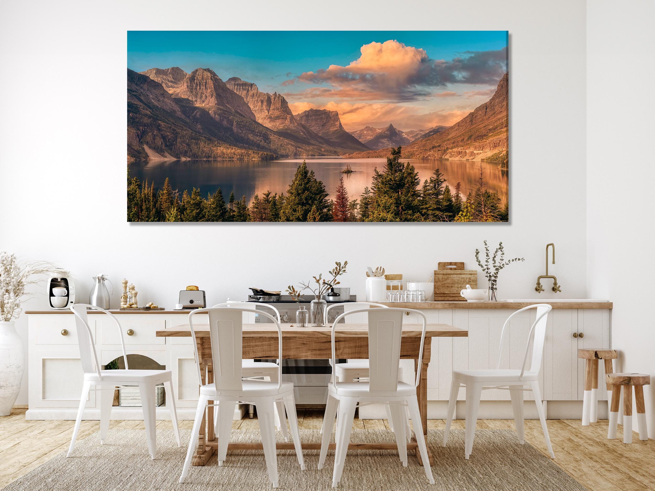 Glacier National Park Canvas Print – Majestic Mountain Landscape Wall Art for Living Room or Dining Room Decor