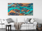 Abstract Landscape Wall Art - Iceland River Aerial Canvas Print, Large 5 Panel River Artwork, Turquoise Water Flow, Earth Tones Nature Decor